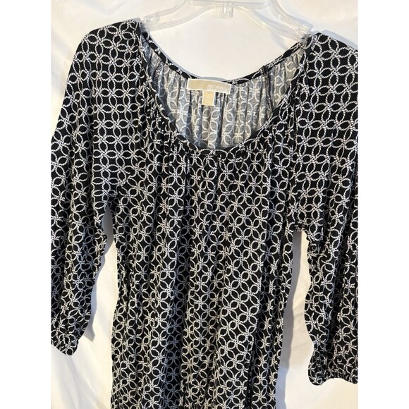 Michael Kors Designer Women’s Black Geo Print 3/4 Sleeve Pullover Blouse Size M - Picture 1 of 6